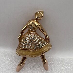 Swarovski Moveable Crystal enamel Ballerina Brooch Pin Vintage